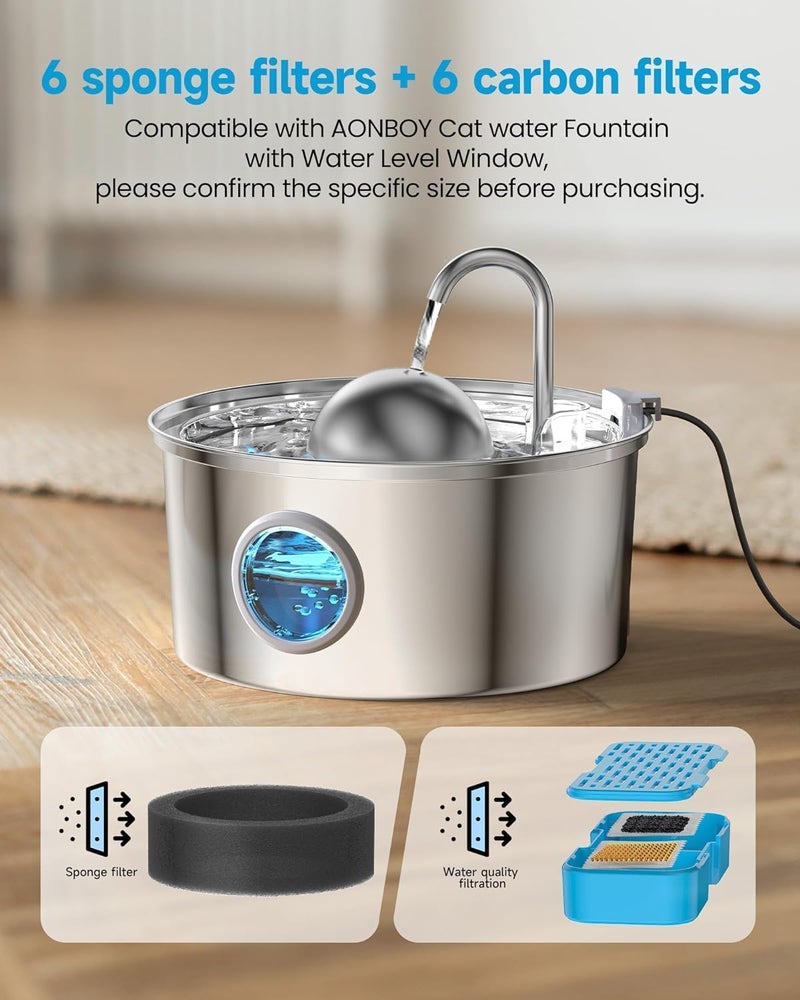 AONBOY Cat Water Fountain Filters, 12 Filters + 12 Cat Fountain Sponge, Suitable for Pet Fountain S3-SC, Multiple Filtration, Isolates Floating Hairs and gets rid of Odors - Image 2